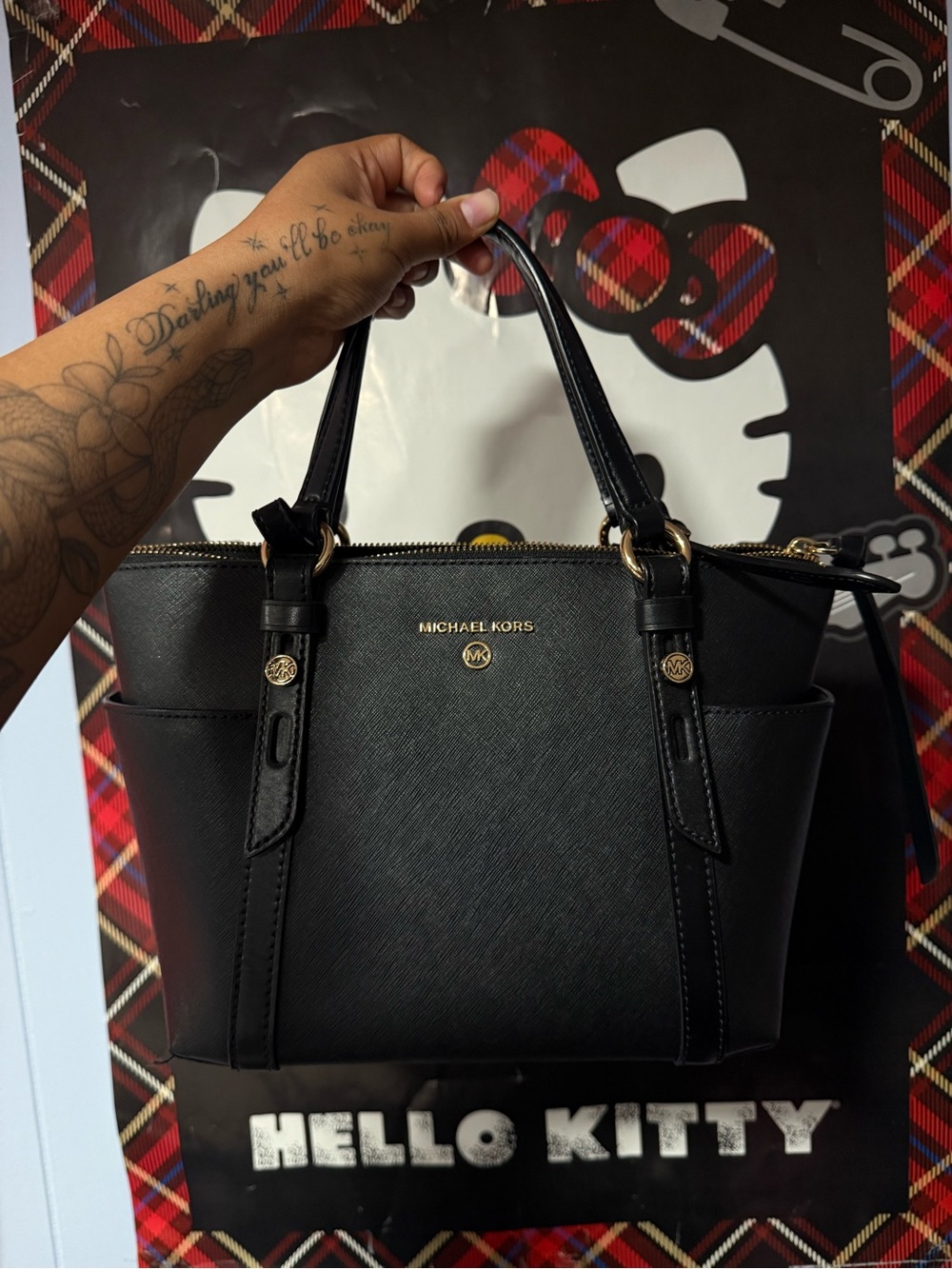 Michael Kors Black Saffiano Leather Small Tote with Gold Hardware